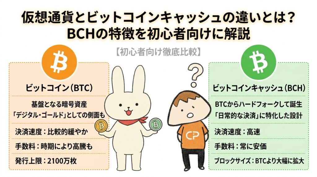 仮想通貨とビットコインキャッシュの違いとは？BCHの特徴を初心者向けに解説